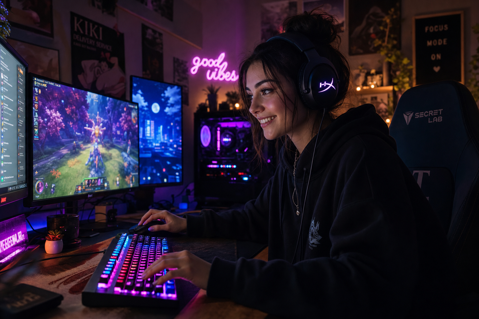 Woman gaming wearing Gayfur Gaming shirt